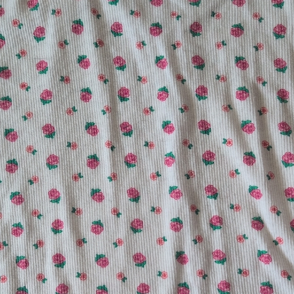 aerie White Ribbed Henley with Pink Flower Pattern Size S - Picture 2 of 2